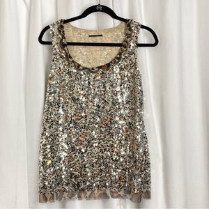 Elie Tahari leopard print sequin and tulle tank top, size small